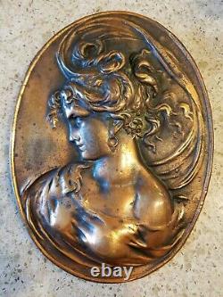 Vintage Fonte Relief Belle Femme Art Nouveau plaque cuivre laver Finition