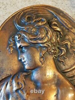 Vintage Fonte Relief Belle Femme Art Nouveau plaque cuivre laver Finition