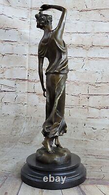 Vintage Français Style Art Nouveau Moreau Bronze Sculpture Fonte Nu Maiden Ouvre