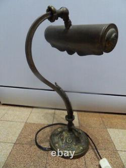Vintage Lampe bureau desk lamp art nouveau Notaire Banquier Piano en bronze