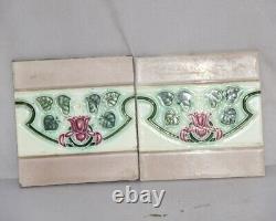 Vintage Majolique Décoratifs Rose Fleur Art Nouveau Architecture Tuiles Japon 33