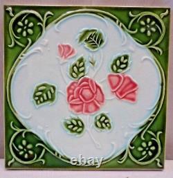 Vintage Porcelaine Carreau Rose Géométrique Design Foncé Japon Art Nouveau