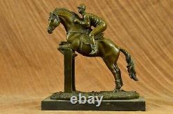 Vintage Signé Jockey Équitation Bronze Sculpture Art Statue Figurine Décoratifs