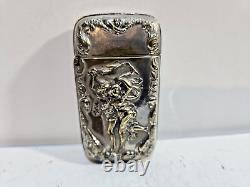 Vintage Silverplate Art Nouveau Dancing Chair Femme Match Étui Sûr Vesta Nymphe