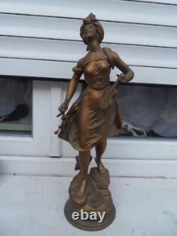 Vintage Statue de pendule deco LA CIGALE Femme signé GUILLEMIN art nouveau