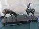 Vintage Statue French Art Nouveau 2 Gazelle Antilope Sur Marbre Antelope