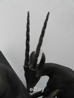 Vintage Statue french art nouveau Gazelle Antilope signé by Geo Maxim antelope