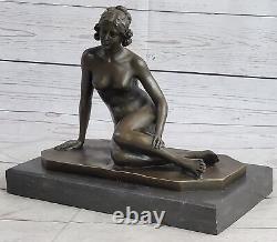 Vintage Style Art Nouveau Bronze Marbre Victorien Dame Érotique Nu Statue Cadeau