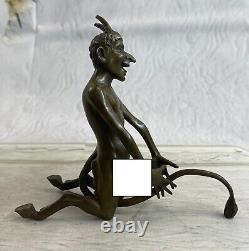 Vintage Style Art Nouveau Euro Bronze Diable Satan Satyre Sculpture Fonte Décor
