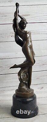 Vintage Style Art Nouveau -nymph / Goddess-Bronze Marbre Base Fonte Figurine