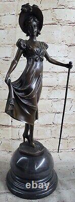 Vintage Véritable Bronze Statue Jeune Fille Victorien Style Art Nouveau Figurine