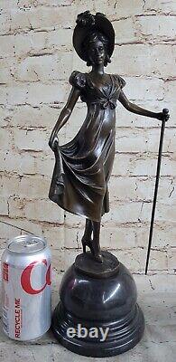 Vintage Véritable Bronze Statue Jeune Fille Victorien Style Art Nouveau Figurine