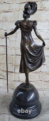 Vintage Véritable Bronze Statue Jeune Fille Victorien Style Art Nouveau Figurine