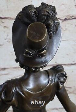 Vintage Véritable Bronze Statue Jeune Fille Victorien Style Art Nouveau Figurine