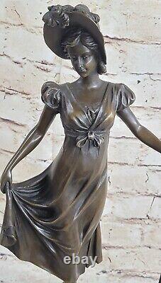 Vintage Véritable Bronze Statue Jeune Fille Victorien Style Art Nouveau Figurine