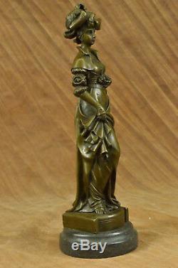 Vintage Victorien Art Nouveau Artiste Signé Bronze Patine Spelter Fonte Décor