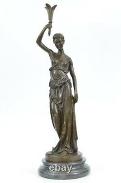 Vintage Victorien Maiden Jardin Fleurs Bronze Marbre Statue Sculpture Art Déco