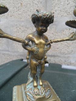 Vintage XIXe Bougeoir chandelier bronze diable Faune Diablotin H. Dasson