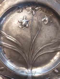 Vintage art nouveau pewter dish plate