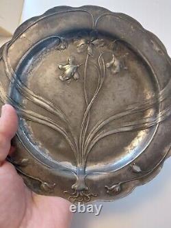 Vintage art nouveau pewter dish plate