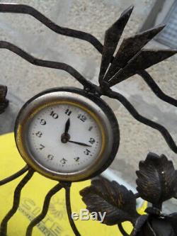 Vintage clock uhr pendule horloge mecanique art nouveau fleurs style eventail
