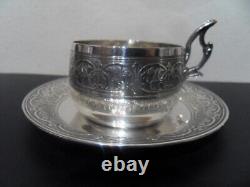 Vintage silver cup tasse sous tasse soucoupe argent poincon Minerve art nouveau