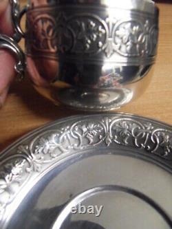 Vintage silver cup tasse sous tasse soucoupe argent poincon Minerve art nouveau