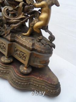 Vintage statue bronze art nouveau ange angelot putti fleurs oiseau