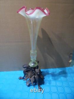 Vintage vase cornet ouraline centre de table griffon bronze NAPOLEON art nouveau