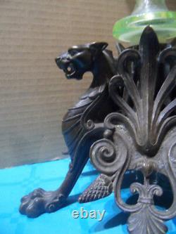 Vintage vase cornet ouraline centre de table griffon bronze NAPOLEON art nouveau
